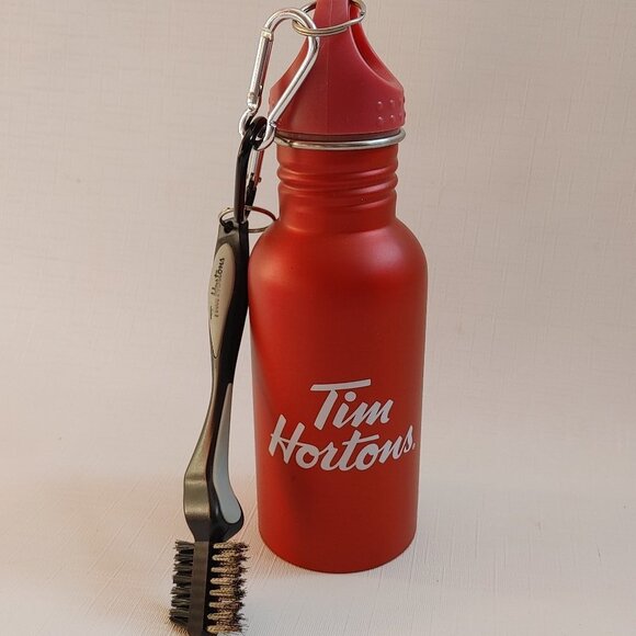 Tim Hortons carabiner Travel Bottle Stainless Steel with Bottle Brush - Picture 1 of 4